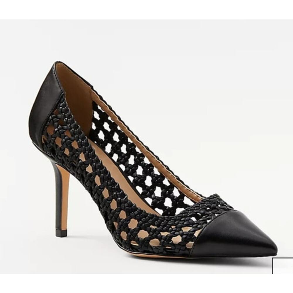 NEW Ann Taylor Mae Woven Pumps black pointy toe heels dress shoes - 7.5 - 828780